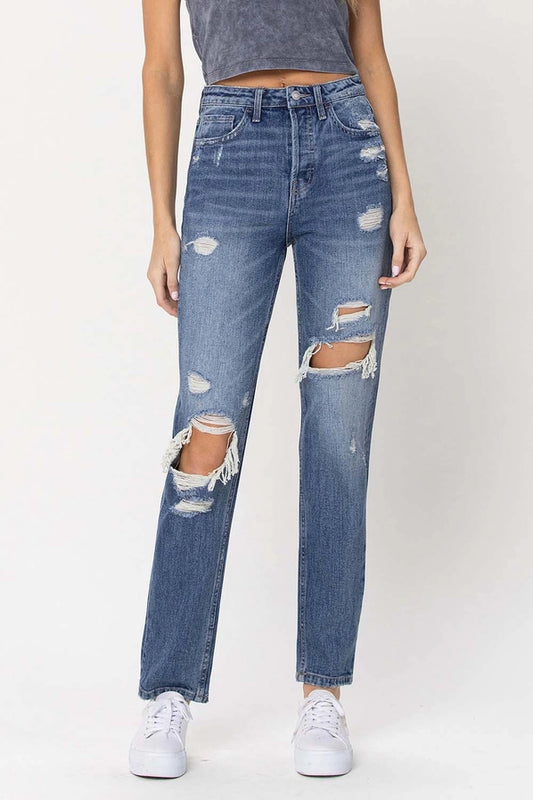 Vervet by Flying Monkey | SUPER HIGH RISE HIDDEN BUTTON FLY STRAIGHT JEANS