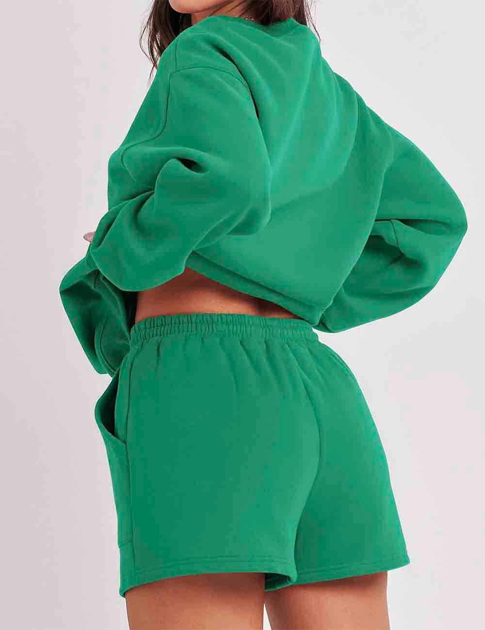 Ladies Green Sweatshirt & Shorts Set