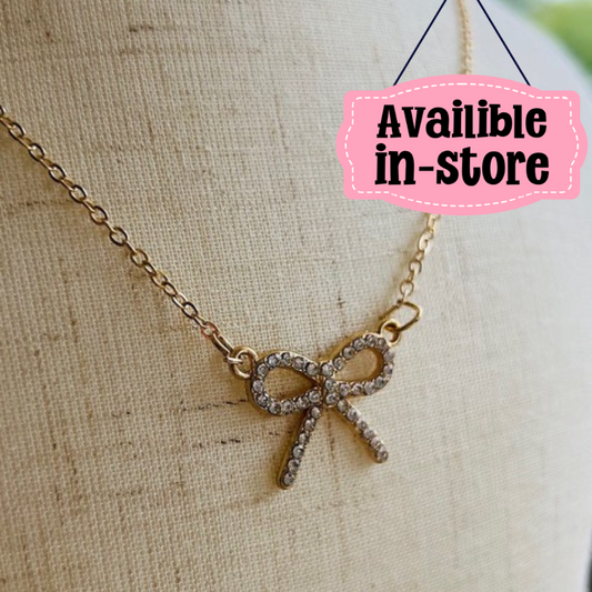 Rhinestone Bow Necklace with extension