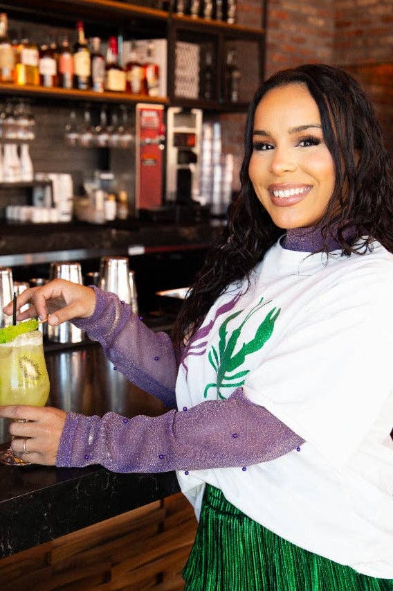 Mock Neck Mesh Top, Purple Shimmer