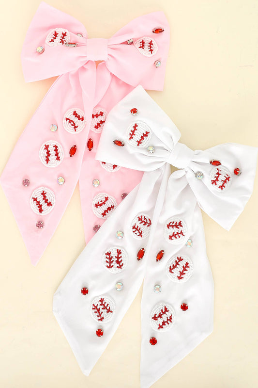 Baseball Embroidered Bow Barrette Hair Clip
