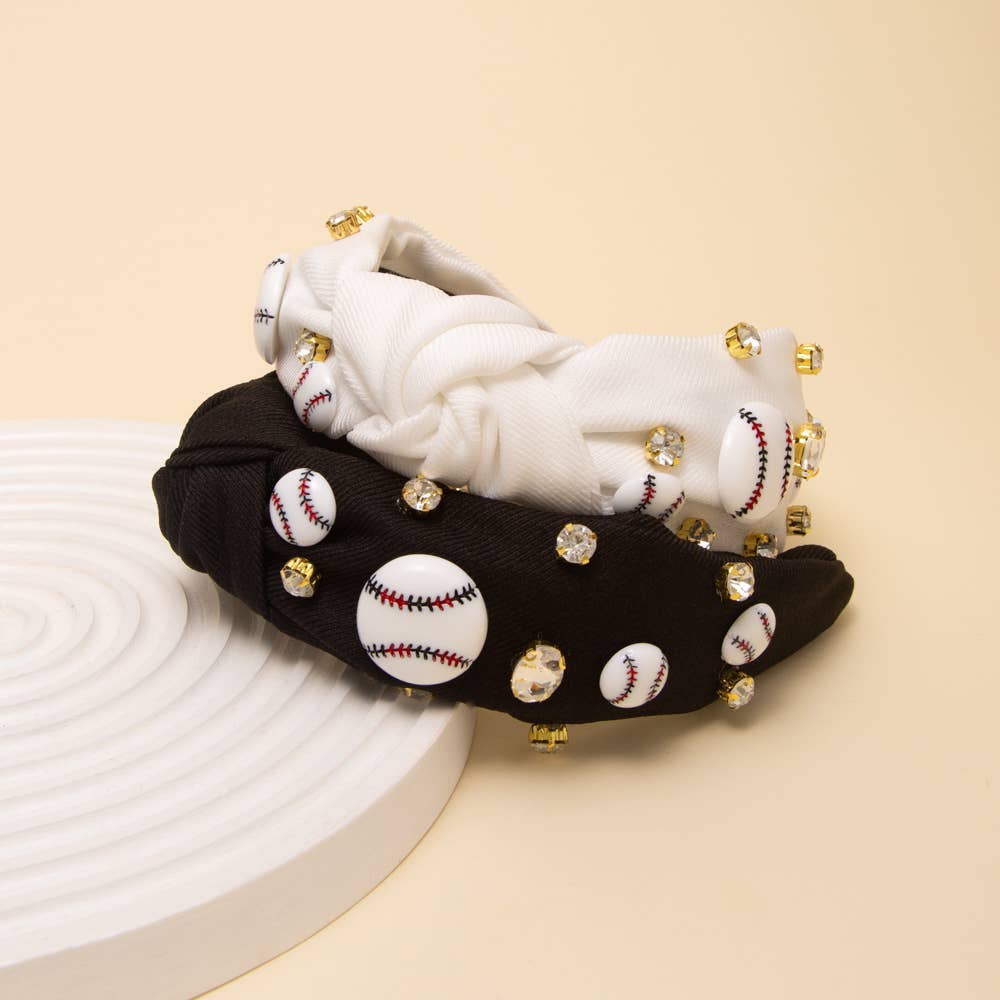 Baseball Jeweled Rhinestone Top Knot Headband