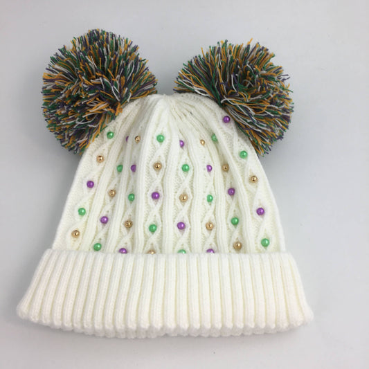 Pom Pom Mardi Gras Pearl beanie hat