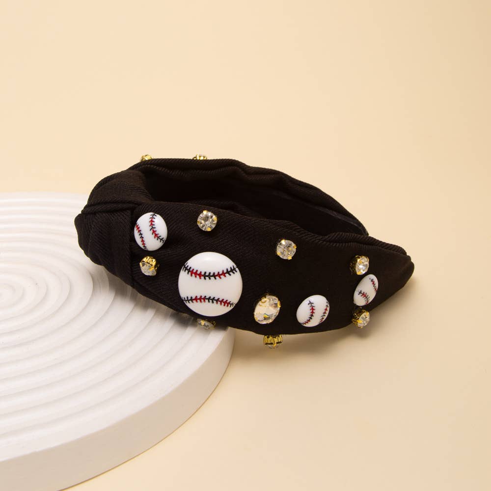 Baseball Jeweled Rhinestone Top Knot Headband