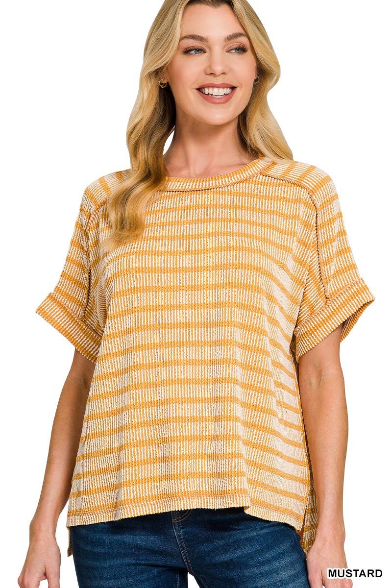 Raised Rib Striped Top-yellow