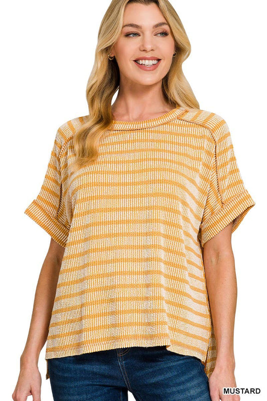 Raised Rib Striped Top-yellow
