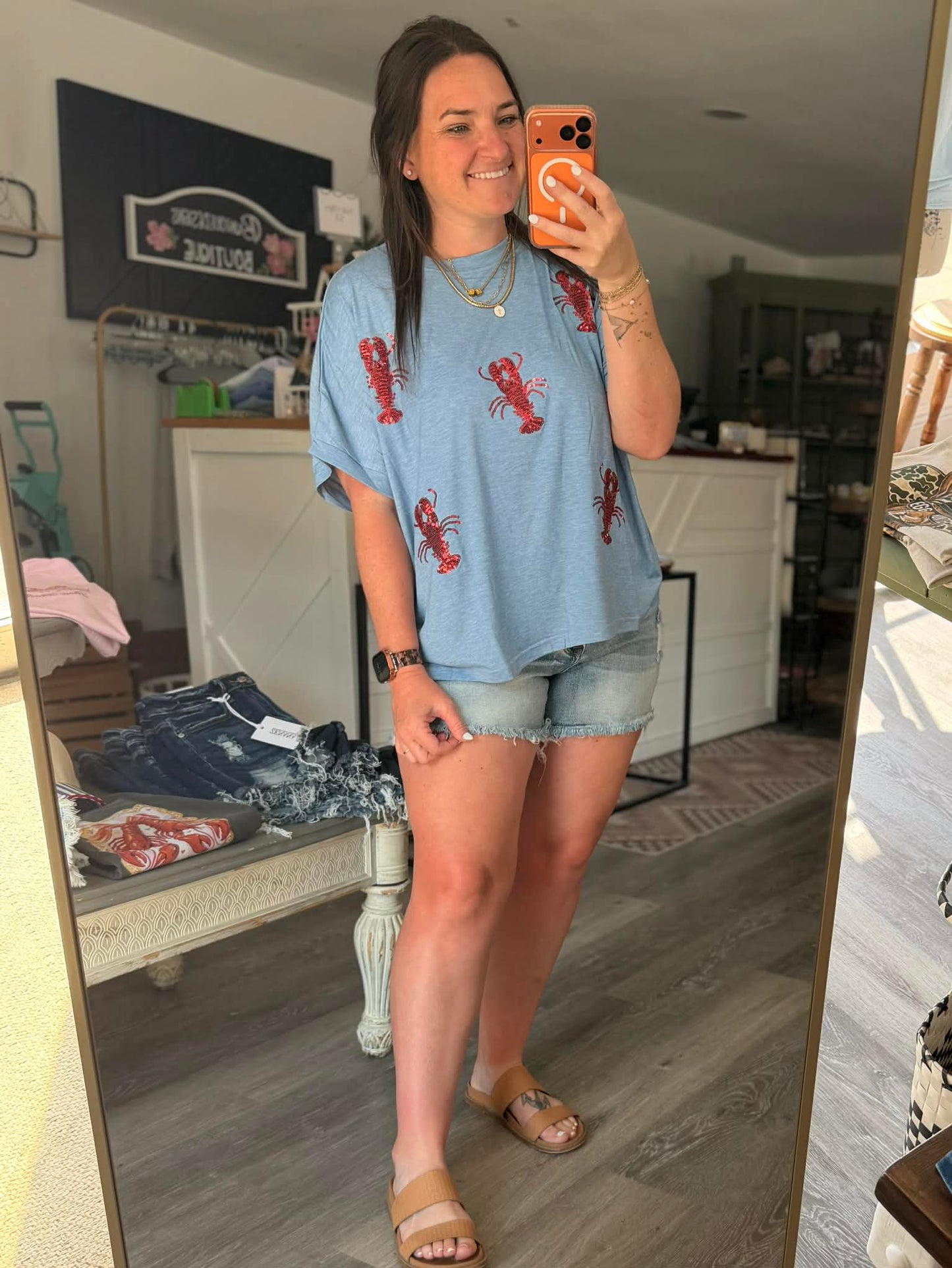 Crawfish Sequin Patch Top