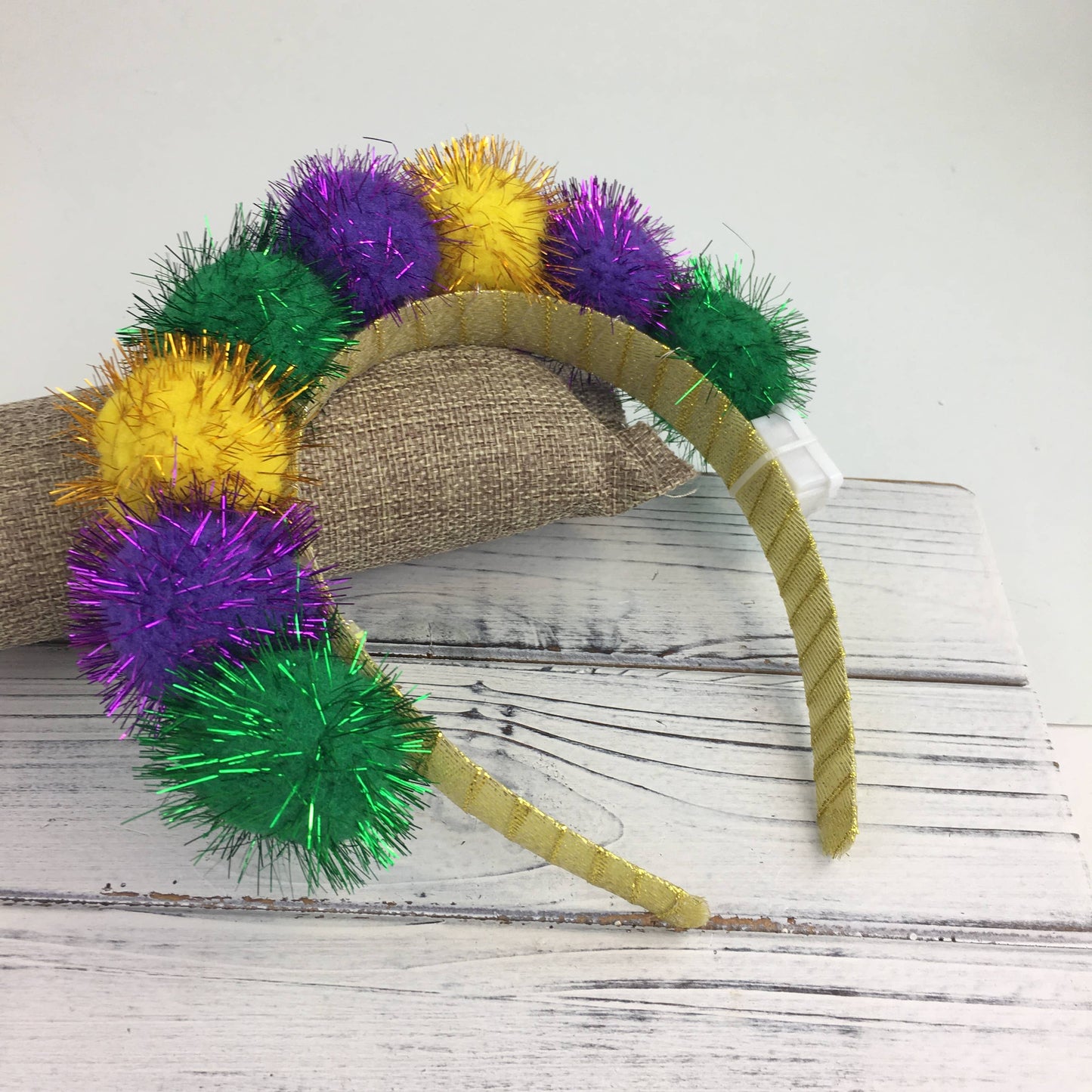 Mardi Gras light up pompom headband 