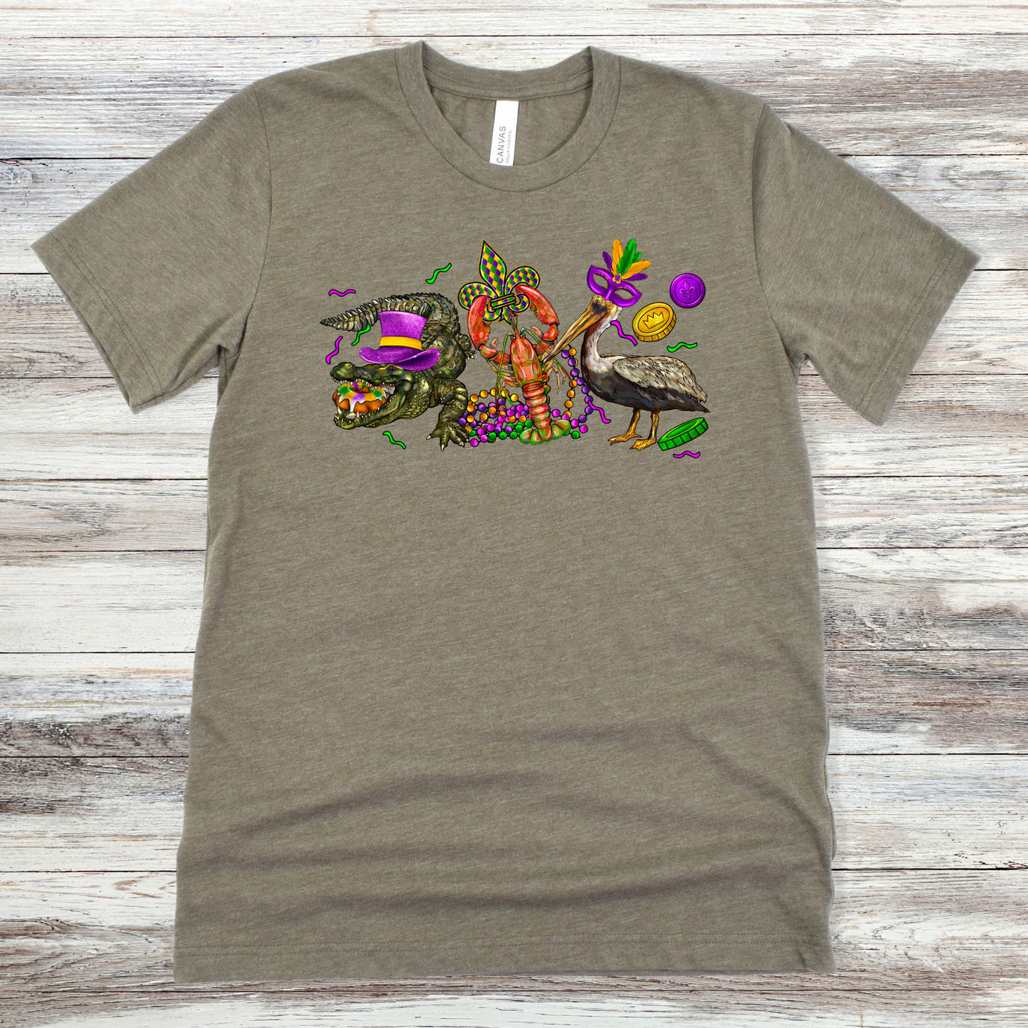 Mardi Gras Alligator/crawfish/pelican t-shirt