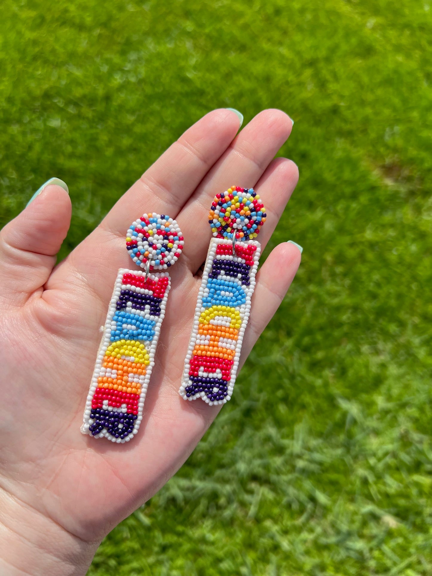 TEACHER Print Colorful Seed Bead earrings