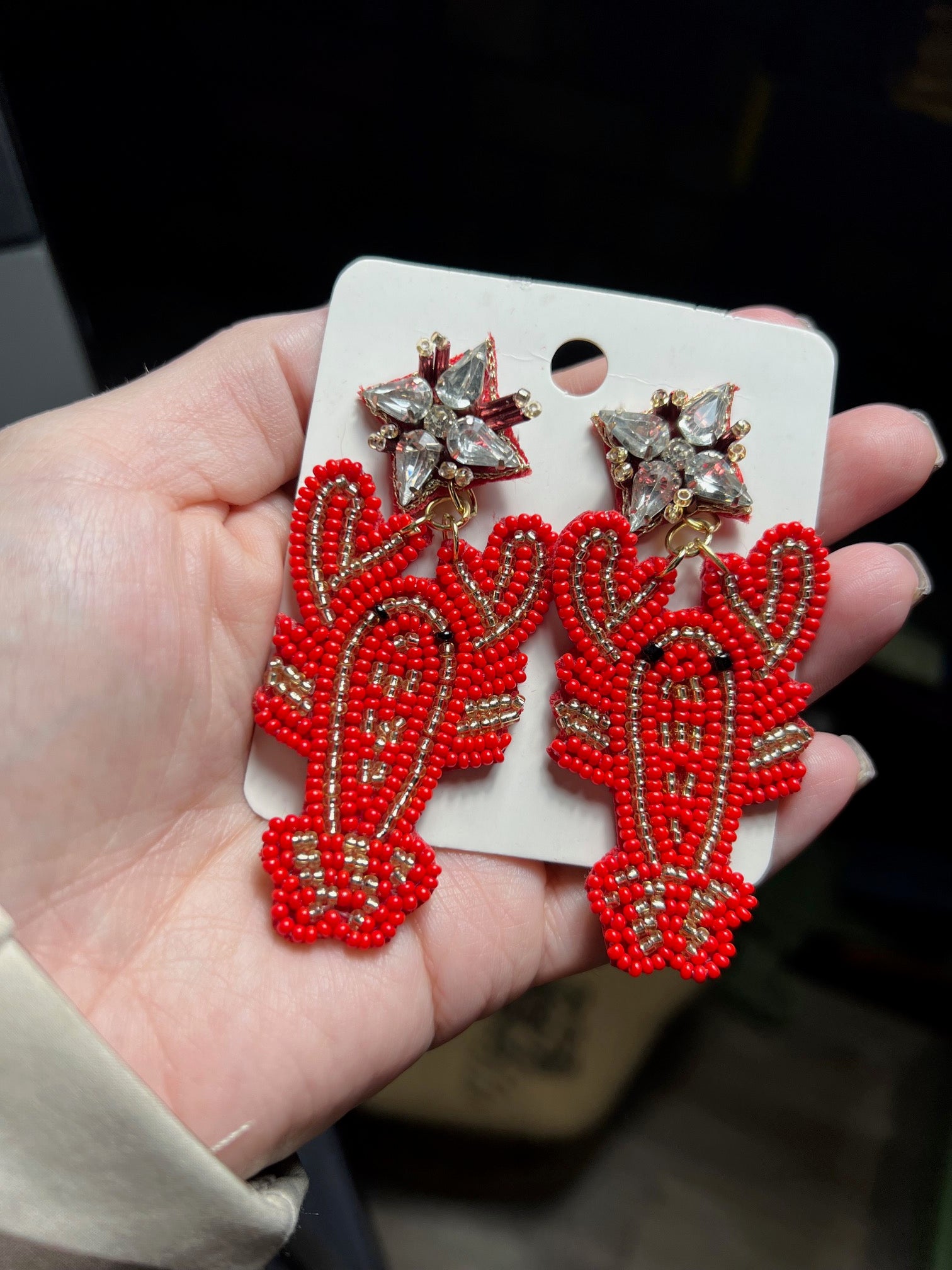 Louisiana crawfish seed bead dangle earrings