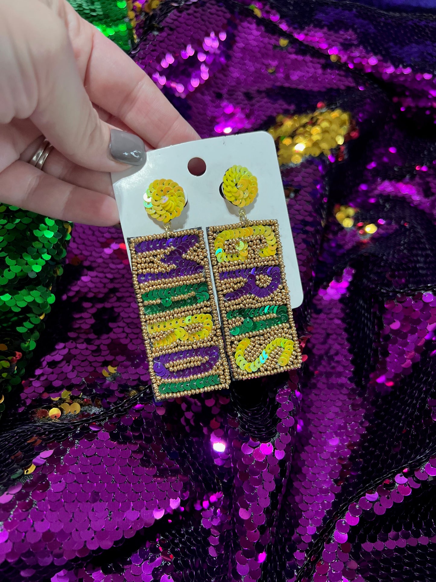 Mardi Gras Seed bead earrings