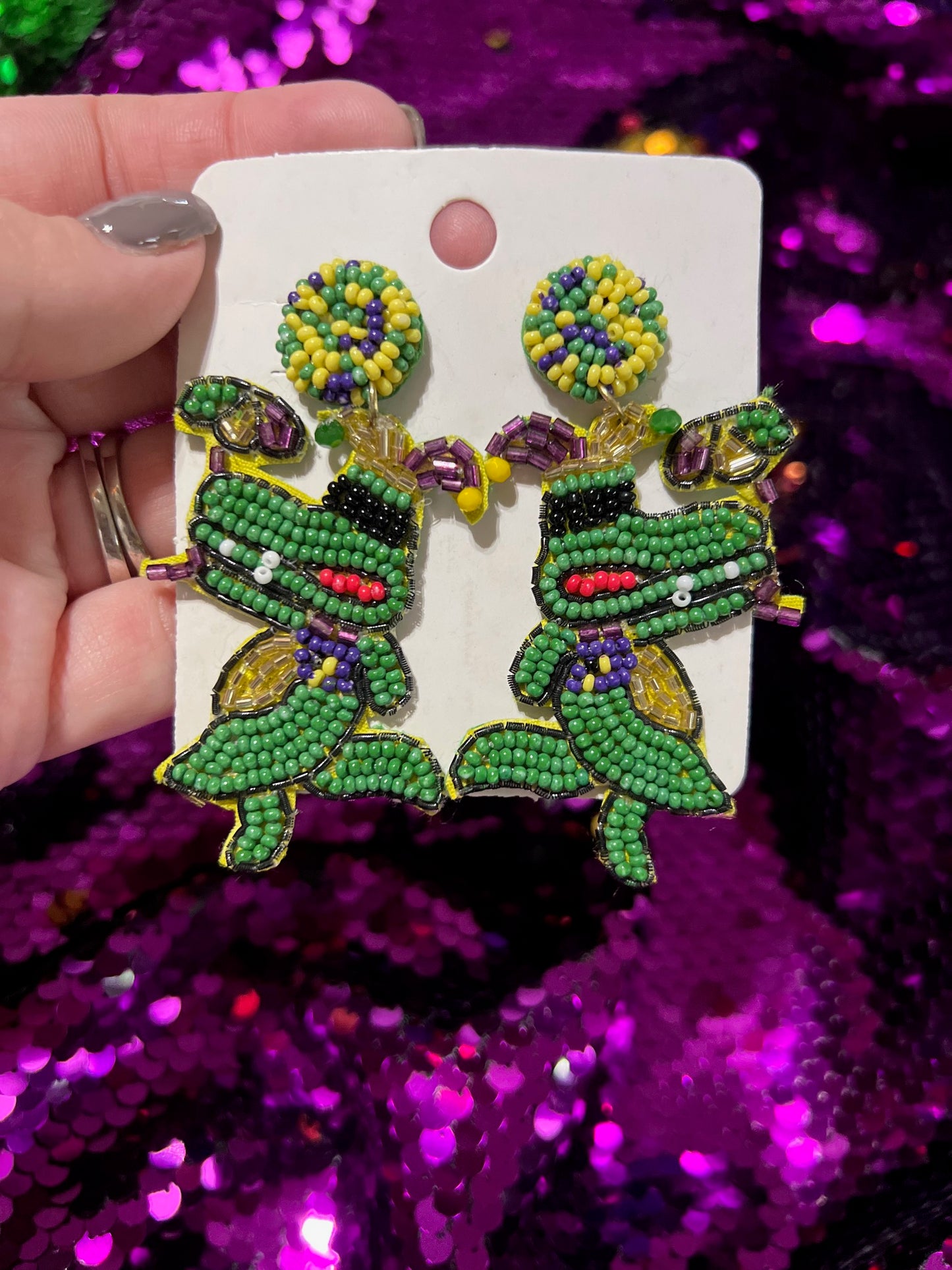 Mardi gras alligator earrings