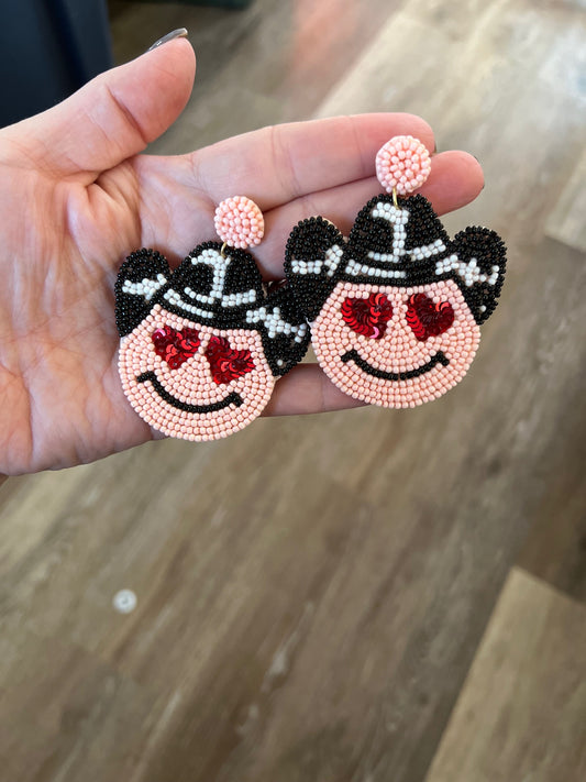 Cowgirl smiley seed bead earrings