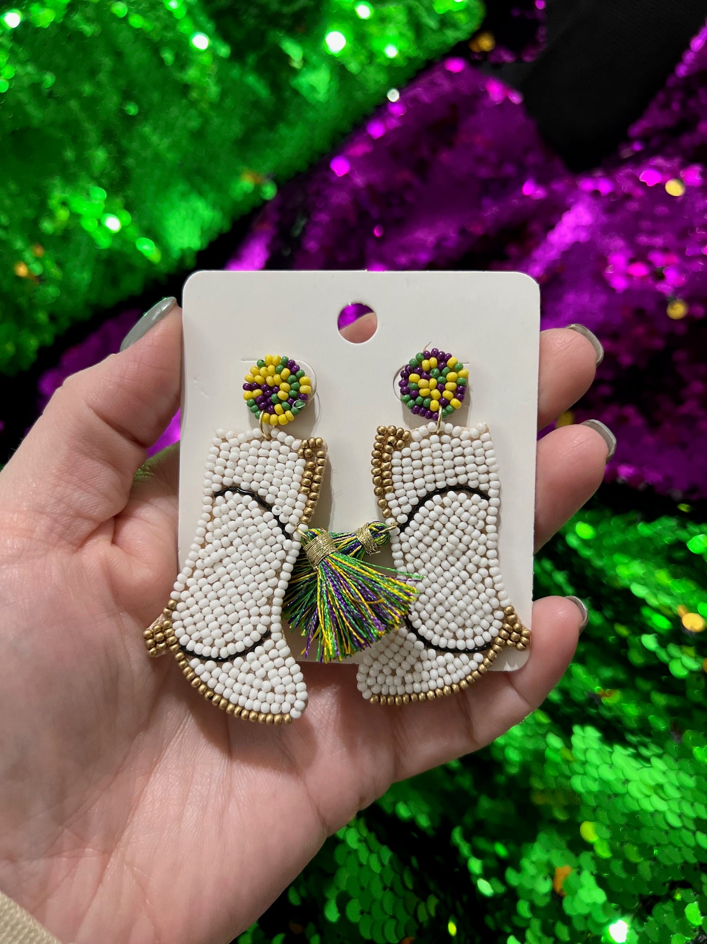 Mardi Gras Boot SEED BEAD Earrings *IN-STOCK*