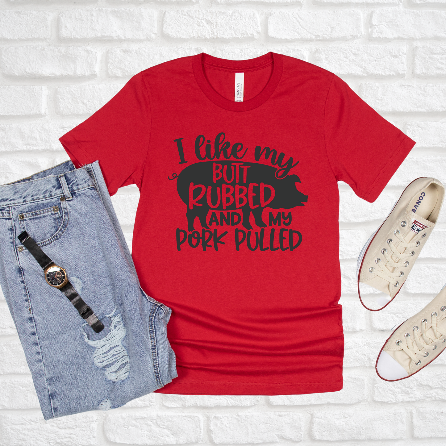 I like my butt rubbed and my pork pulled men's t-shirt